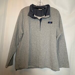 LLBean Men Gray Pullover Sweatshirt Button Neck Contrast‎ Collar Logo 2X Preppy